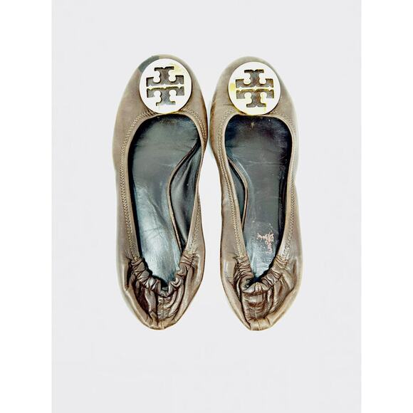 Tory Burch Brown Leather MINNIE Travel Ballet Flats w/Gold Hardware Sz 10 M - Picture 6 of 10